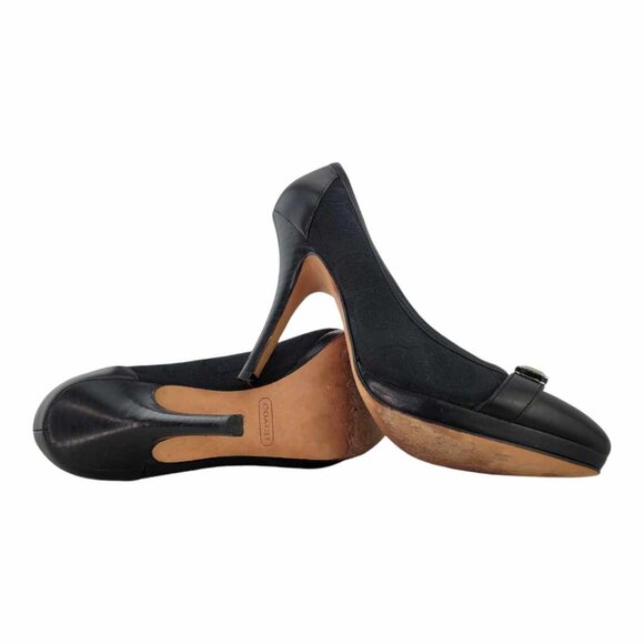 AUTHENTIC Coach Camille Black Signature Turnlock Pumps Sz 5.5 Smooth Leather Toe - Picture 13 of 13